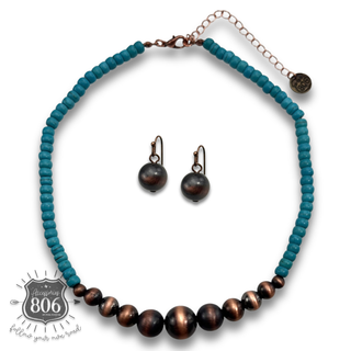 Turquoise disc and burnished bead choker set