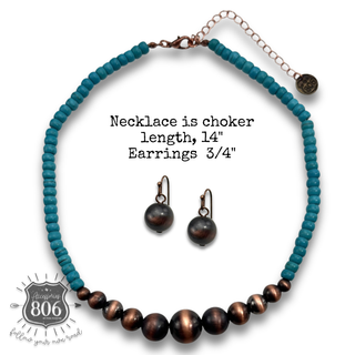 Turquoise disc and burnished bead choker set
