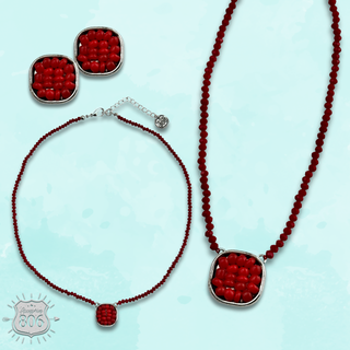 Crystal necklace, seed bead pendant set