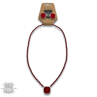 Crystal necklace, seed bead pendant set