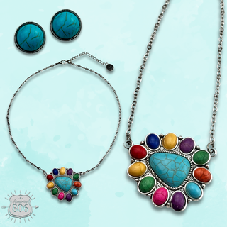 Stone triangle necklace set