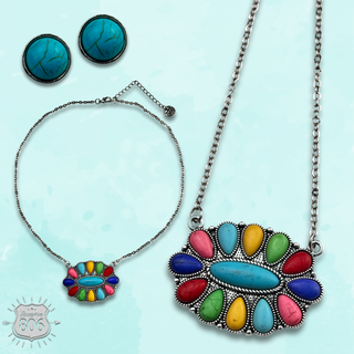 Stone flower necklace set