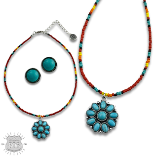 Stone flower pendant necklace set, last call