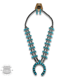 Blue stone squash blossom necklace set