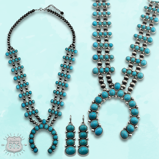 Blue stone squash blossom necklace set