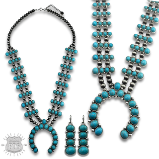Blue stone squash blossom necklace set