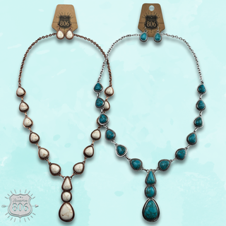 Teardrop stone Y necklace set