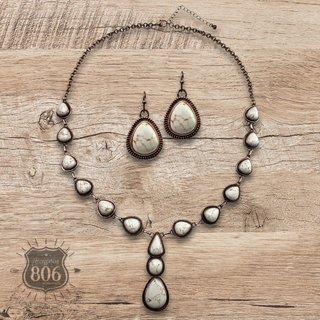 Teardrop stone Y necklace set