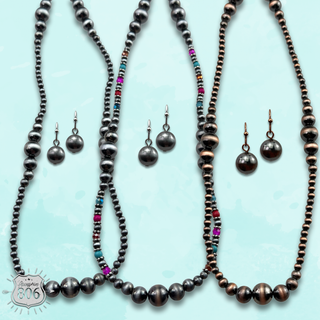 Burnished bead long necklace set