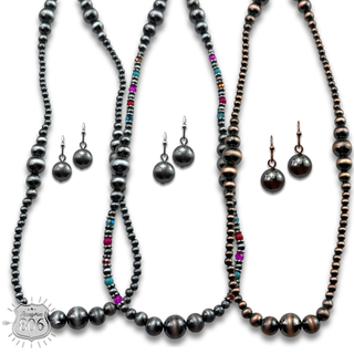 Burnished bead long necklace set