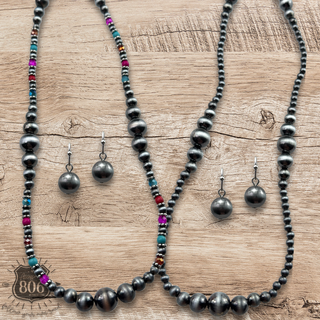 Burnished bead long necklace set
