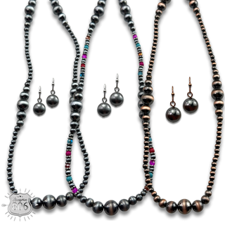 Burnished bead long necklace set