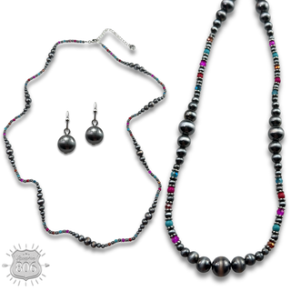 Burnished bead long necklace set