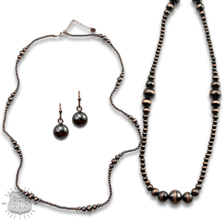 Burnished bead long necklace set