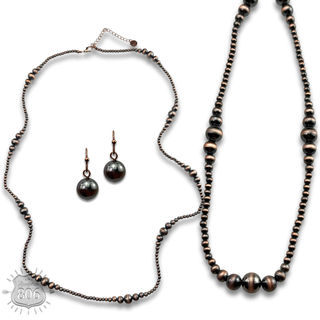 Burnished bead long necklace set