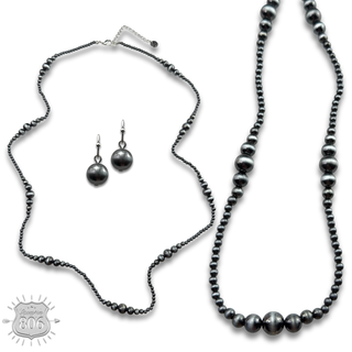 Burnished bead long necklace set