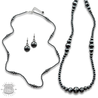 Burnished bead long necklace set
