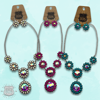 Stone flower concho necklace set
