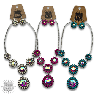 Stone flower concho necklace set