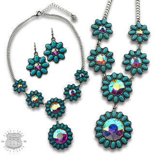 Stone flower concho necklace set