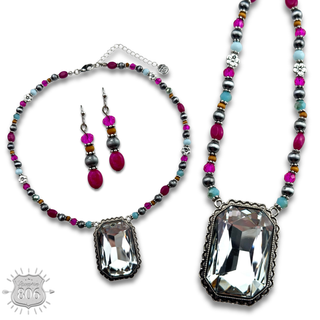 Burnished  bead and rhinestone necklace set