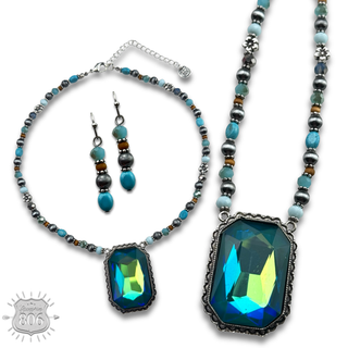 Burnished  bead and rhinestone necklace set