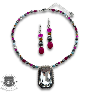 Burnished  bead and rhinestone necklace set