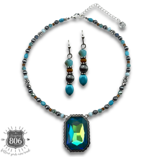 Burnished  bead and rhinestone necklace set