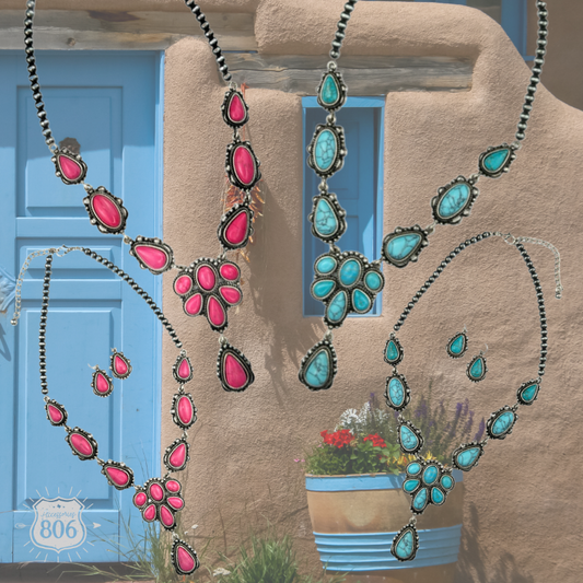 Western stone concho necklace set
