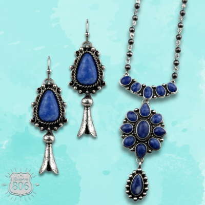 Western denim stone pendant necklace set