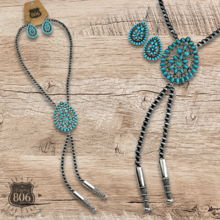 Western bolo style burnished pearl necklace set