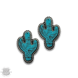 Turquoise and silver cactus earring set