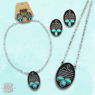 Boot stitch necklace and earring set