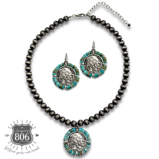 Western bead wrapped coin necklace set
