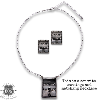 Western boot stitch rectangle necklace and earring set