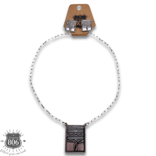 Western boot stitch rectangle necklace and earring set