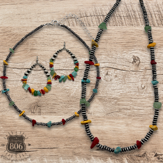 Multi-color western necklace and earring set