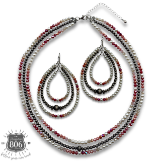 Triple strand western necklace and earring set