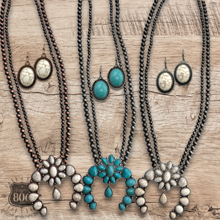Squash blossom and Navajo pearl bead necklace set