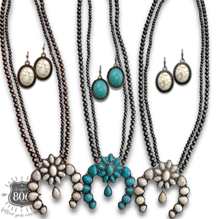 Squash blossom and Navajo pearl bead necklace set
