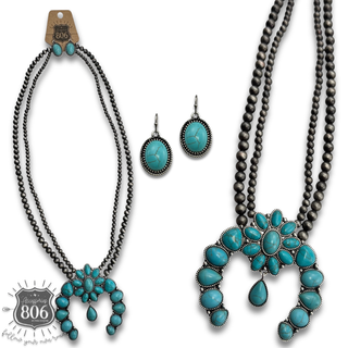 Squash blossom and Navajo pearl bead necklace set