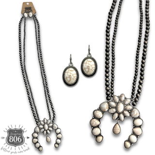 Squash blossom and Navajo pearl bead necklace set
