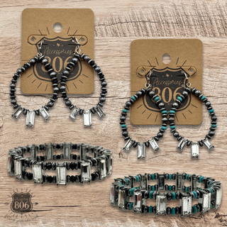 Rhinestone rectangle earring and bracelet set