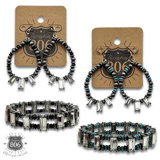 Rhinestone rectangle earring and bracelet set