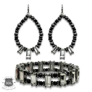 Rhinestone rectangle earring and bracelet set