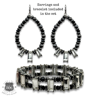 Rhinestone rectangle earring and bracelet set