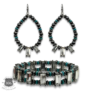 Rhinestone rectangle earring and bracelet set