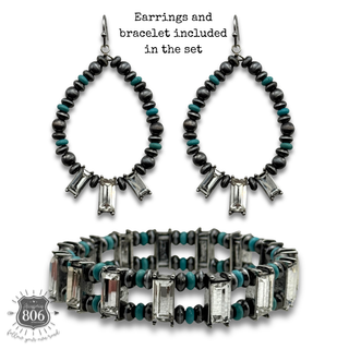 Rhinestone rectangle earring and bracelet set