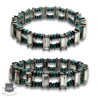 Rhinestone rectangle earring and bracelet set