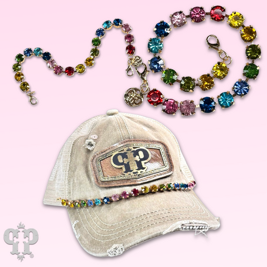 Multi-color rhinestone trucker hat chain
